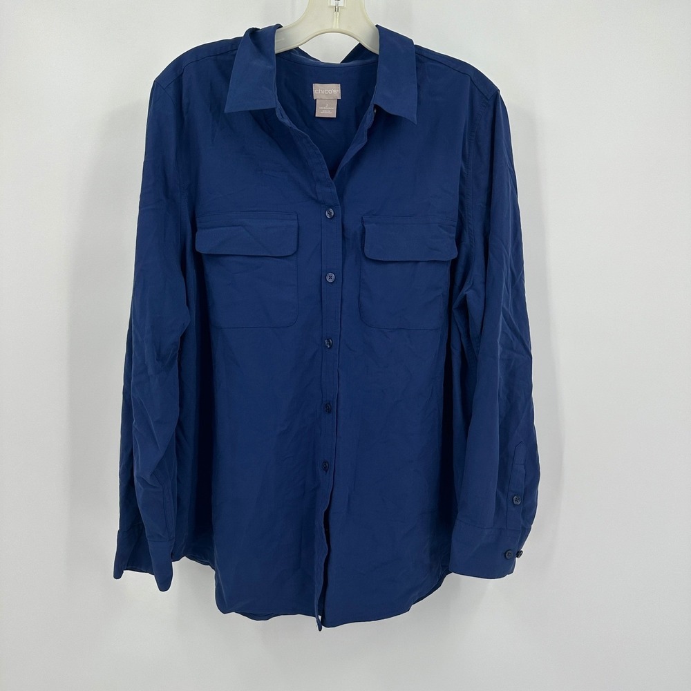 Chicos Womens Minimalist Top Size 2 US M Relaxed Capsule Office Business‎ Navy